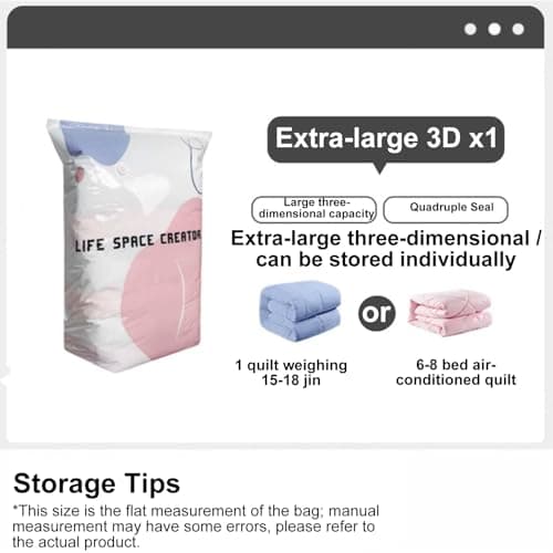 No Pump Vacuum Storage Bags for Clothes & Bedding, 5 Pack L-100x80x38cm — view 3