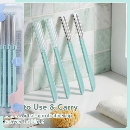 Lanjue 8 Pcs Eyebrow Razor, Dermaplaning Face Blades, Hair Remover, Green — view 4