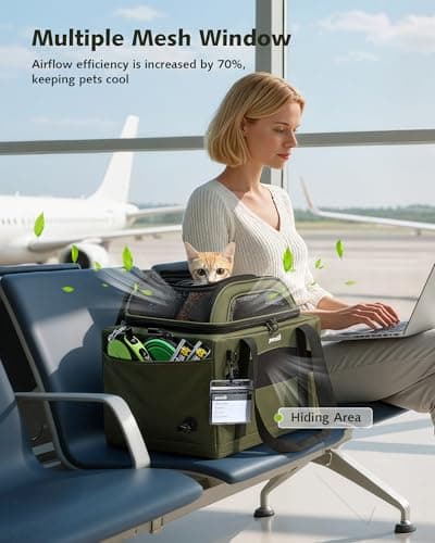 pecute Cat Carrier Top Expandable, Airline Approved Cat Carrier, Green — view 6