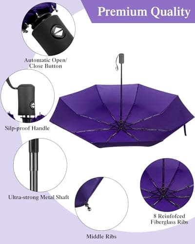 Yahenda 4 Pack Windproof Travel Umbrellas Bulk Automatic Open and Close Umbrella Folding Rain Umbrella for Men Women(Purple, Black) — view 3