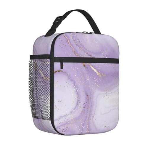 cromcu Lavender Marble Insulated Lunch Box for Women Girls Nature Lovers,Polyester Reusable Cooler Lunchbox Gifts,Purple Texture Leakproof Lunchbag for Work,Picnic,Travel,Hiking,Fishing,Camping — view 3