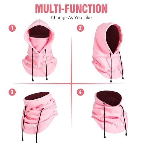 TAGVO Winter Thermal Fleece Balaclavas, Soft & Warm Adjustable Hood Hat Skiing Face Cover Face Mask Neck Warmer Snood Neck Gaiter for Running Skiing Cycling Motorbikes Hiking- Men & Women Pink — view 2