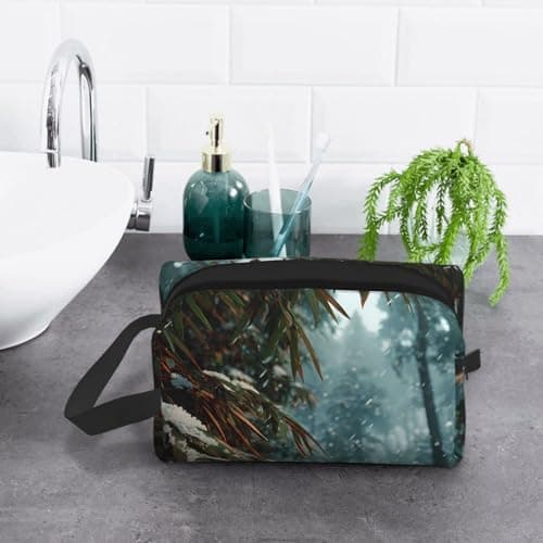 Travel Toiletry Bag Large for Daily Use, Durable Portable Organizer with Winter Bamboo Forest Print Design — view 6