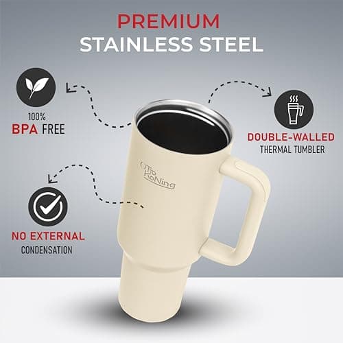 OTTO KONING Travel Mug with Handle 40oz Insulated Tumbler Stainless Steel — view 5