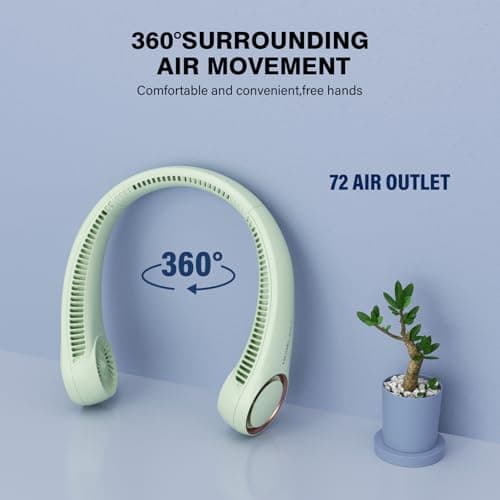 Morelax Neck Fan, Portable Neck Fan,Hands Free Bladeless Mini Fan with 360°Cooling Airflow, 3 Speeds Adjustable,Ultra Quiet Wearable, Suitable for Indoor Outdoor Travel Sports (Green) — view 2