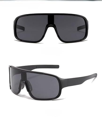 Motorcycle Bicycle Ski Sunglasses, 4K HD Polarised Sports Goggles for Men Women, UV400 Protection Anti Fog Anti Scratch, Oversized Frame Cycling Glasses for Motorcycle Bike (Black, gray frame)