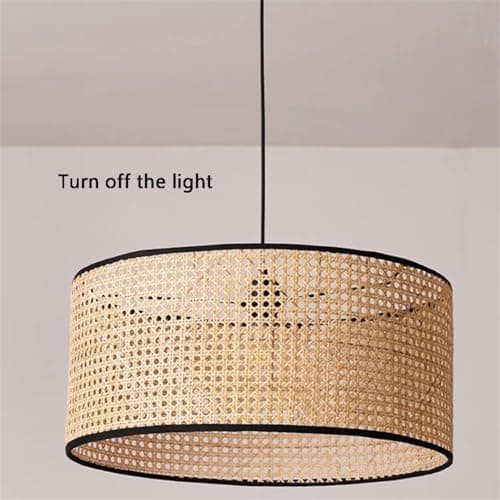 HAIIQU Japanese-Style Rattan Chandelier Basket Woven Lamp Shade Modern Creative Hand-Woven Bamboo Wicker Pendant Light Beige Rattan Cage Hanging Single Head Lamp for Farmhouse Hallway Entryway Porch — view 5