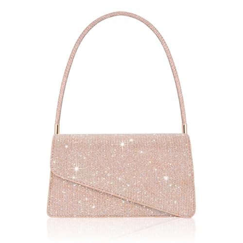 Toptime Women's Clutches, Sparkling Envelope Handbags for Women with Handle, Small Glitter Sequins Rose Gold Clutch Bag with 2 Compartments, Elegant Evening Bag for Prom, Wedding, Dating, Party