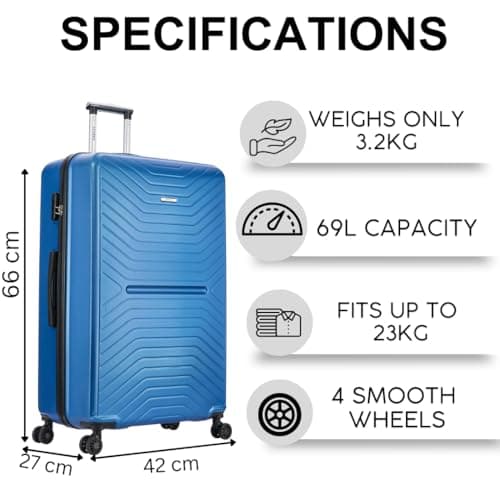 FLYMAX 24" Medium Suitcase 4 Wheel Lightweight Luggage Hard Shell ABS Travel Case Hold Check in Fits 15kg - 20kg Medium Size + 3 Digit Lock + Telescopic Handle 69 Litre Capacity — view 3