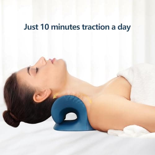 Neck Stretcher for Pain Relief, Neck and Shoulder Relaxer, Cervical Traction Device for TMJ Pain Relief and Cervical Spine Alignment Neck Curve Corrector, Chiropractic Pillow (Dark Blue) — view 6