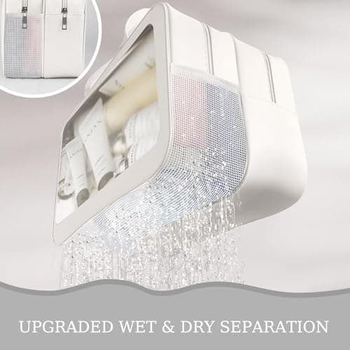 Clear Toiletry Bag, Wet Dry Separation PVC Makeup Cosmetic Bag, Large Capacity PVC Wash Bags with Handles for Women Girls White — view 2