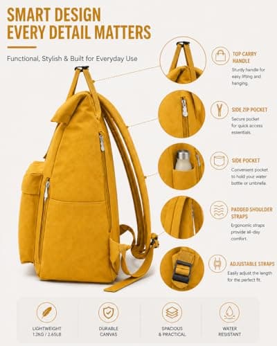 Water Resistant Roll Top Laptop Backpack for Women Medium Capacity Travel Backpack Casual School College Work Commuter Daypack Lightweight Durable Bookbag with Multiple Pockets (Yellow, Medium) — view 5