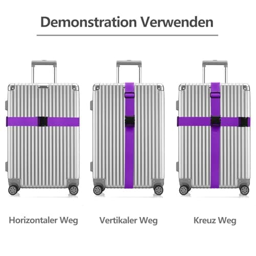 Aulese 2 Pack Luggage Straps, Adjustable Suitcase Straps with Luggage Tags, High-Visibility Luggage Straps for Suitcases, Travel Accessories Luggage Belt for Baggage (Purple) — view 4