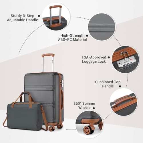 Kono 2 PCS Luggage Set 55x40x20cm Suitcase & 40x30x20cm Ryanair Cabin Bag — view 4