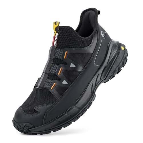 FitVille Men's Extra Wide Walking Trainers Comfortable Slip On Hiking Shoes with Arch Support, Low-Rise Trekking and Hiking Footwear for Outdoor Trekking Camping Climbing Black