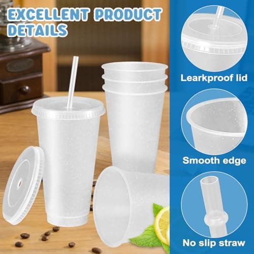 12 Pack 710ml Reusable Plastic Cups with Lid Straws Letter Stickers Brushes — view 4