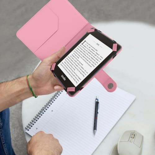 TECHGEAR BABY PINK Kindle PU Leather Folio Case Cover With Magnetic Clasp + Screen Protector for Amazon Kindle eReaders 12th - 4th Generation (2024-2011) & Kindle Paperwhite with 6 inch Screen — view 5