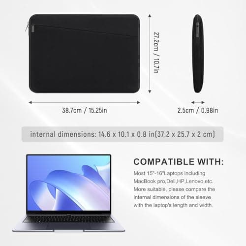 HEDUGO 15-16 inch Laptop Sleeve Portable Laptop Case with Accessory Pocket Compatible with 15-16 Inch MacBook Asus HP Dell ChromeBook Soft Carrying Sleeve Padded Computer Pouch Cover — view 5