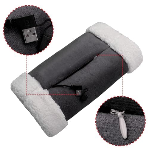 USB Heated Hands Muffs Electric Hands Warmer Muffs Thick Fleece Lined Warming Pouch Pocket Heater Heating Bag Warm Gloves Mitts for Men Women Elderly (Grey) — view 3