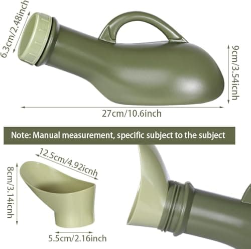 Unisex Urinal Bottle for Men and Women (32oz/1000ml) – Portable Spill-Proof Pee Bottle with Female Adapter & Leak-Resistant Lid – Discreet Olive Green Bedside & Travel Potty (1 Pack) — view 3
