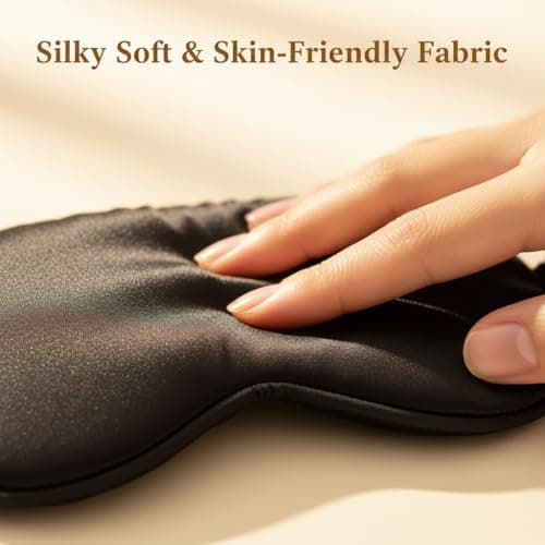 Silk Sleep Mask, Blackout Eye Mask with Adjustable Strap, Ultra-Soft Breathable Mulberry Silk, Black, for Sleeping, Travel and Nap, 1 Pack — view 2