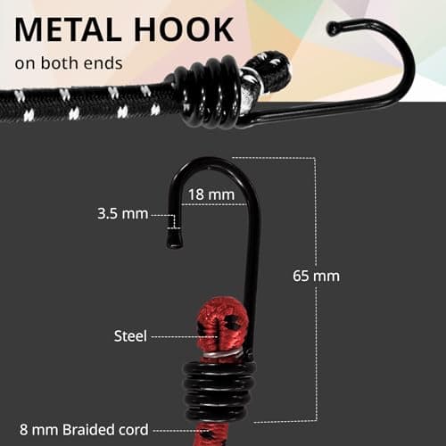 ANSIO Bungee Cords with Hooks, UV-Resistant Bungee Straps, 12 Pack Assorted — view 4
