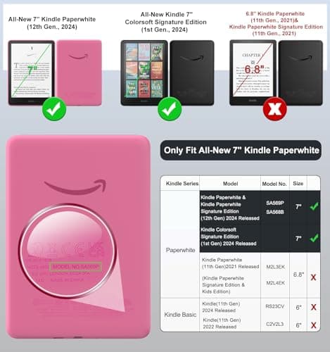MoKo Case for 7" Kindle Paperwhite 12th Gen 2024 with Hand Strap, Magenta — view 2
