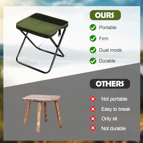 nnOuOnn Portable Foldable Backpack Stool for Camping, Small Folding Chair for adults, Lightweight Mini Pocket Fold Up Telescopic Stools for Fishing Travel Hiking Garden (Green, Large) — view 4