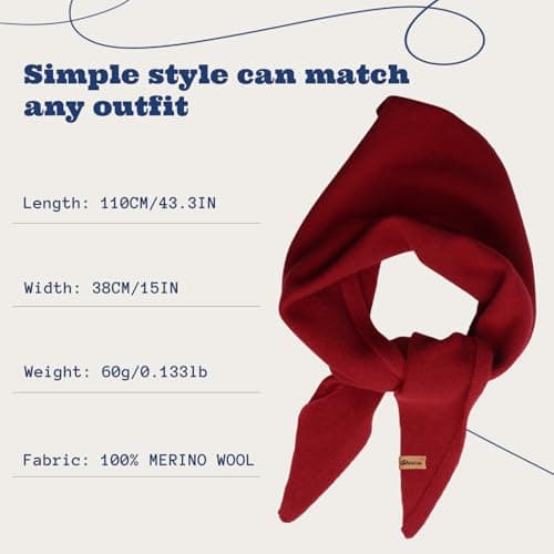 ACUSHLA 100% Merino Wool Triangle Scarf for Women Fashion Neckerchie, Red — view 4