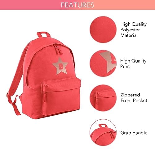 Print Maniacs Personalised Large 18L Kids Travel Backpack Junior Shoulder Collage Rucksack School Lunch Swimming P.E Laptop Book Bag Star (Coral) — view 3