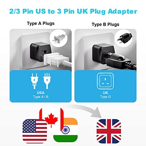 Plug Adapter 3 Pack, US to UK Travel Plug Adapter, HITRENDS Plug Adapter 3 Pin to 3 Pin UK plug Type G US to UK, Black — view 5