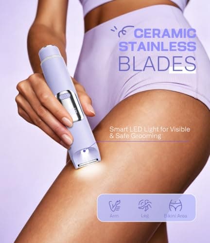 Bikini Trimmer Women 2-in-1 Facial Hair Remover for Women, USB-C Electric Lady Shaver with Digital Display, Dual Head Women Shaver with Smart Light for Pubic, Bikini, Underarm, Travel Lock, Lavender — view 5
