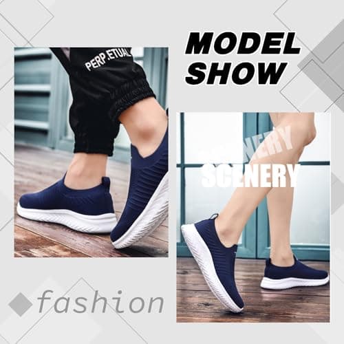 Mens Womens Slip On Trainers Casual Nordic Walking Shoes Breathable Running Shoes Nurse Work Shoes Lightweight Tennis Shoes Soft Mesh Gym Workout Sneakers Deep Blue EU42 Convert UK8 — view 5