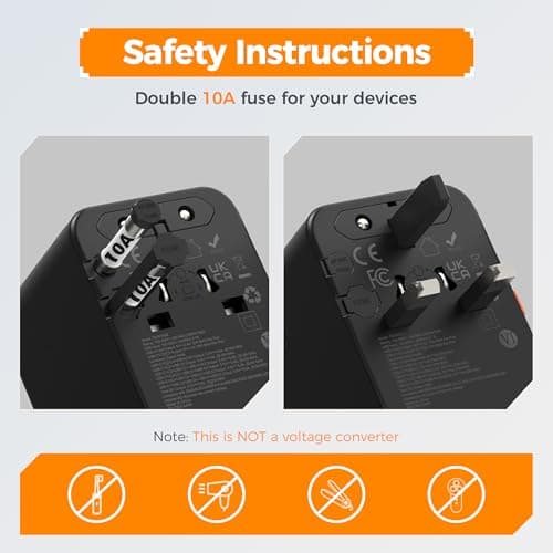 TESSAN Universal Travel Adapter, Travel Plug with 2 USB A and 3 USB C — view 5