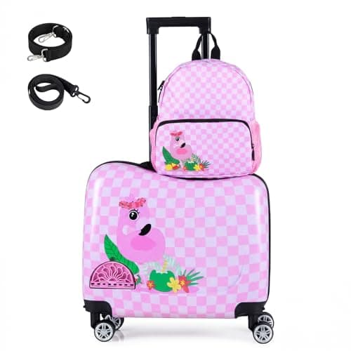 HOMFME 2PCS Kids Luggage Set, 46cm Children Ride on Suitcase (Pink, Bird)