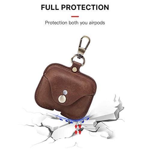 Handmade Genuine Top Grain Leather Case Compatible with AirPods Pro 2, Vintage Leather Earbuds Protective Cover with Keychain Hook, Support Wireless Charging, Brown — view 6