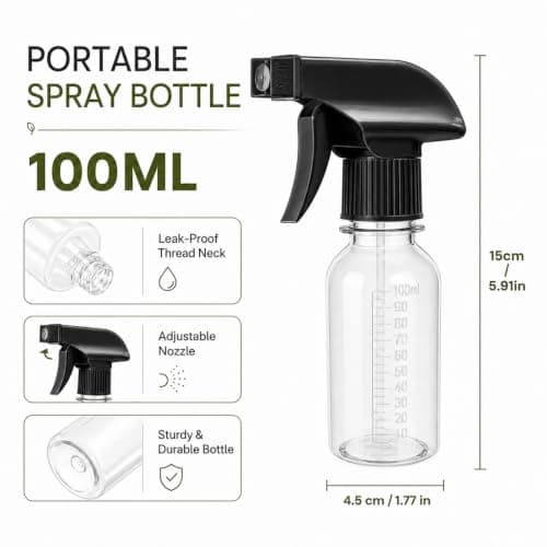 Lafefe Spray Bottle 100ml PET Mist Spray Bottle, Adjustable Mist & Stream Water Spray Bottle with Measuring Scale, Leakproof Trigger Sprayer for Hair, Plants, Cleaning, Travel - Clear — view 3
