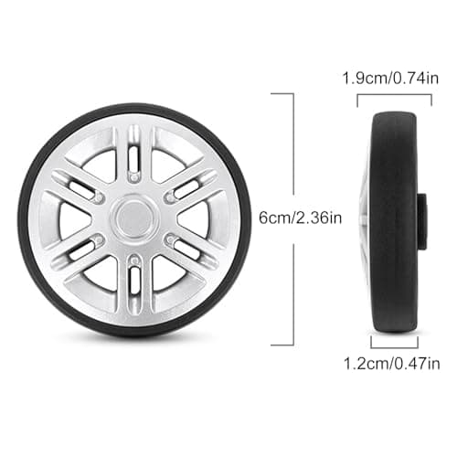 FACAILUO 8Pcs Luggage Replacement Wheels, 60mm Double, Plastic, Silver, Suitable for All Wheeled Suitcases, Easy Installation, 360 Degree Rotation — view 4