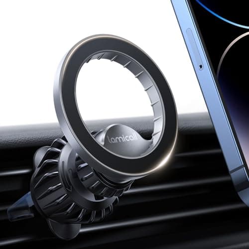 Lamicall Car Phone Mount for MagSafe - [20x N52 Magnet] Magnetic Phone Holder Car, Air Vent Phone Mount Cradle Hook for iPhone Duo 18 17 16 15 14 Pro/Max/Plus/Air/, Others with Metal Plate - Grey