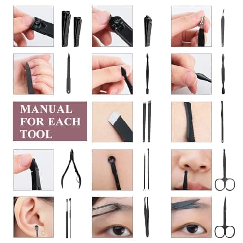 Manicure Set Professional Nail Clippers Kit Pedicure Care Tools-Stainless Steel Grooming Tools for Travel (Black-18pcs) — view 6