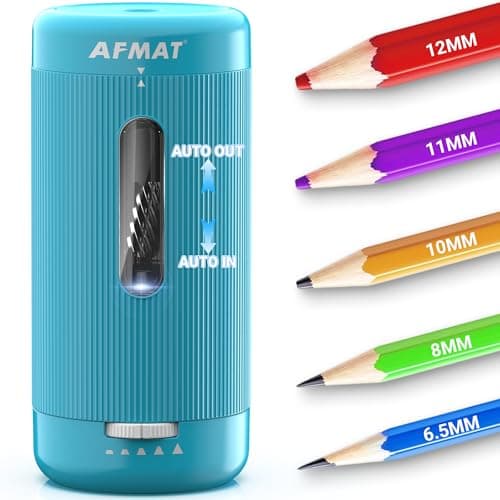 AFMAT Fully Automatic Electric Pencil Sharpener, Auto in & Out, Rechargeable Hands-Free Pencil Sharpeners for Jumbo&Colored Pencils (6.5-12mm), Portable for Home/Classroom/Office, Cyan, PSC3