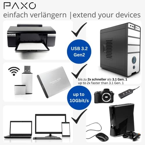 PAXO USB extension 0.5m, 10 Gbit/s (1.25 GByte/s), USB 3.2 Gen2 (3.0, 3.1), USB extension cable, A plug to A socket, black, fabric jacket — view 6