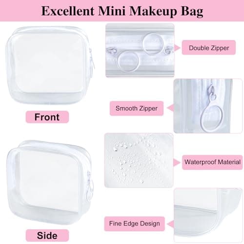 PLULON TSA Approved Toiletry Bag, 2 Pack Small Makeup Bag for Purse Clear Mini Cosmetic Zipper Pouch Waterproof Travel Bag for Women Men Purse Essentials - Black, White — view 3