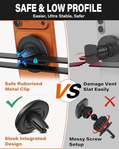 A2C Car Phone Holder for MagSafe 17*N54 Magnetic Ring Phone Holder for Air Vent [Super Stable & 1s Installation ] MagSafe Car Mount Covered with Non-slip Silicone Compatible with iPhone 12-17& Sumsung — view 6