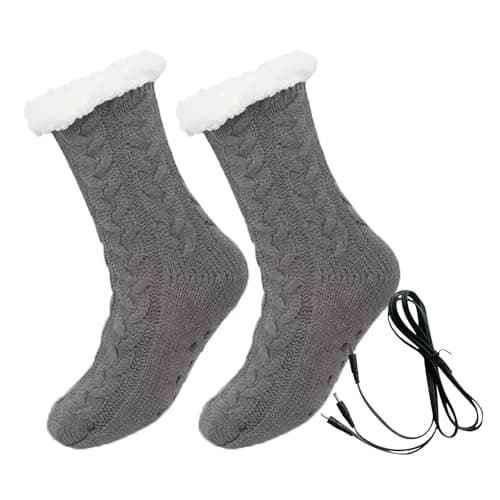 USB Heated Floor Socks Slippers Indoor Non-Slip Winter Foot Warmer Heating Footwear Fleece Knit Socks for Women Men — view 6