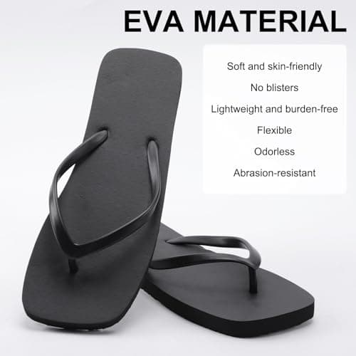 BBXWANG Unisex Flip Flops for Women Men Square Rubber Slip-Resistan Flip Flops Sandals for Shower Beach Pools (Black, Adult, Men, 7, Numeric Range, UK Footwear Size System, 8, Medium) — view 4