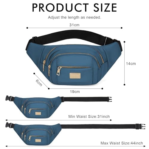 ADUDVLO Bumbags for Ladies Women Men Lightweight Adjustable Bum Bag Fanny Pack with 4 Zipper Pockets,Fashionable Waist Pack for Travel, Running, Hiking, Cycling (Blue) — view 3