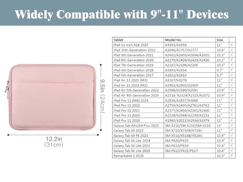 TiMOVO 9-11" Tablet Sleeve with Pocket for iPad A16 Tab, Pink — view 2