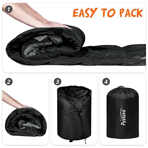 Pystuvo Sleeping Bag for Adults,4 Season Sleeping Bag,Lightweight,Waterproof Indoor & Outdoor Use,Black+Gray — view 5