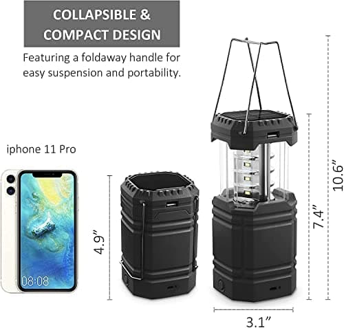ROCAM Rechargeable Camping Lights, LED Solar Camping Wind up Lantern, Hand Crank Emergency Light with 3000mAh Battery for Camping, Hiking, Fishing, SOS, Outdoor, Power Cuts-Black — view 3